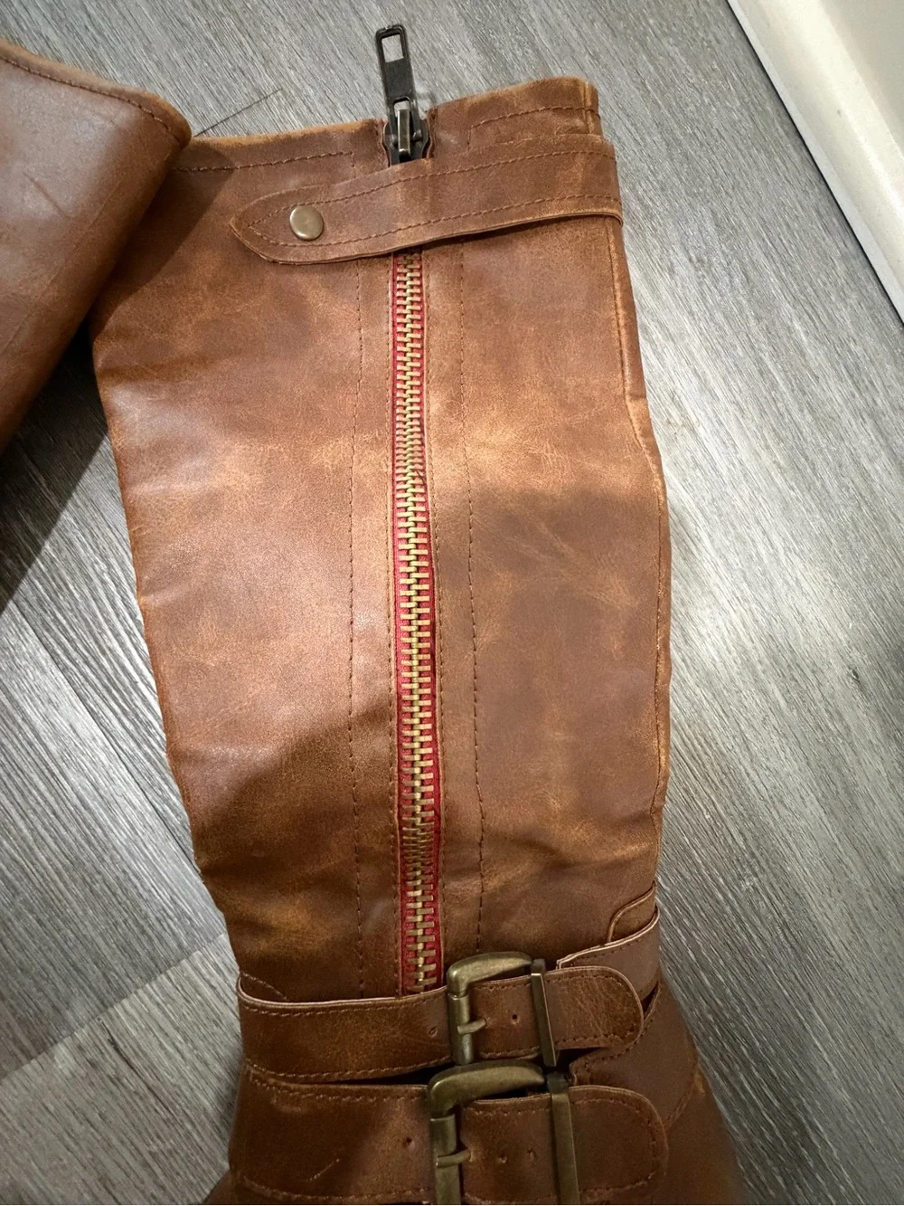 Madden Girl “Christy” Brown Mid-Calf Buckle Riding Boots